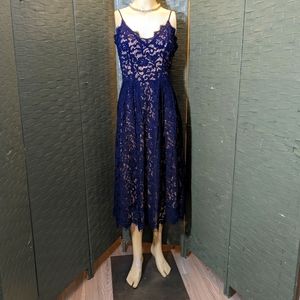 Tea Length Blue Lace Dress